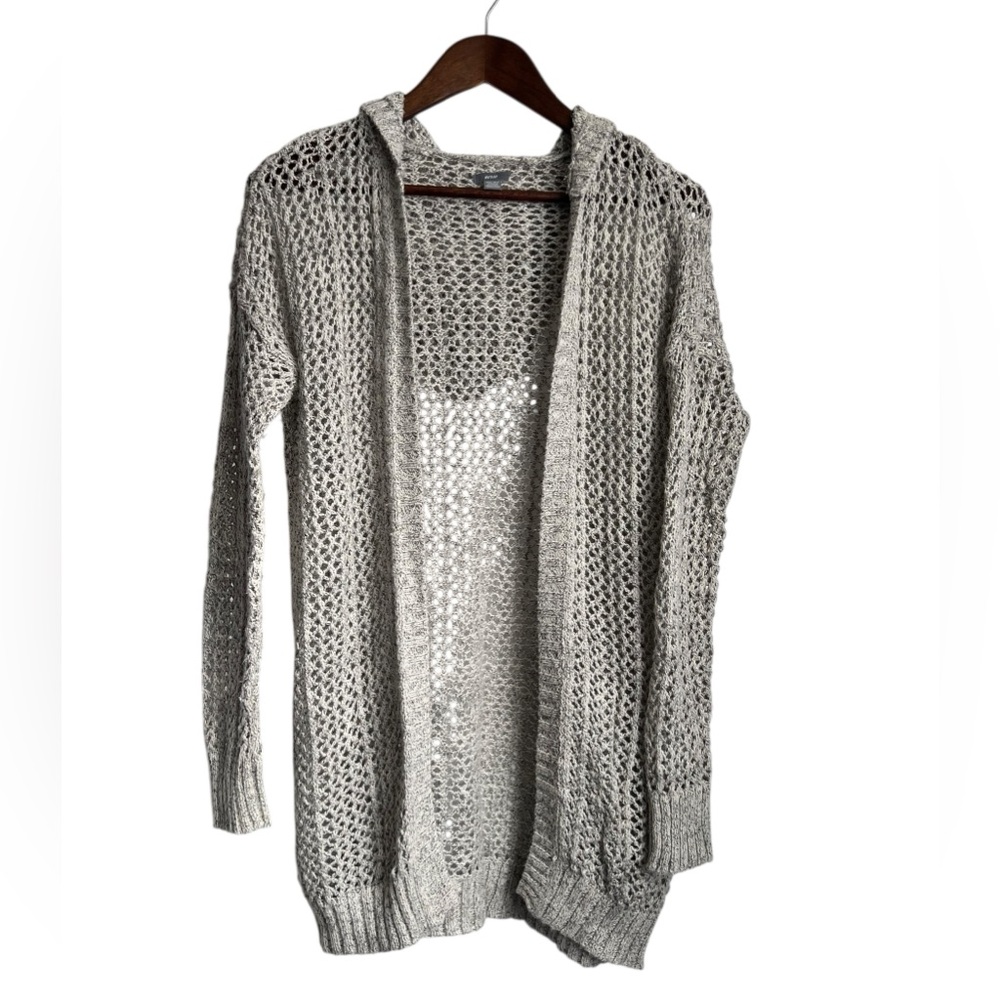 Aerie Textured Knit Hooded Cardigan Sweater in Gray XS
